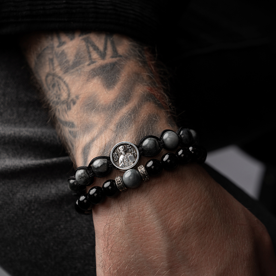 картинка Мужской браслет Агат и Кошачий глаз от магазина Beadsbrand