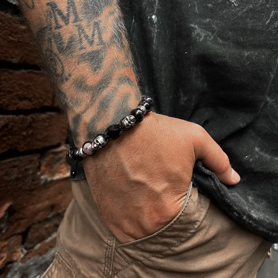 картинка Мужской браслет Чароит с черепами от магазина Beadsbrand