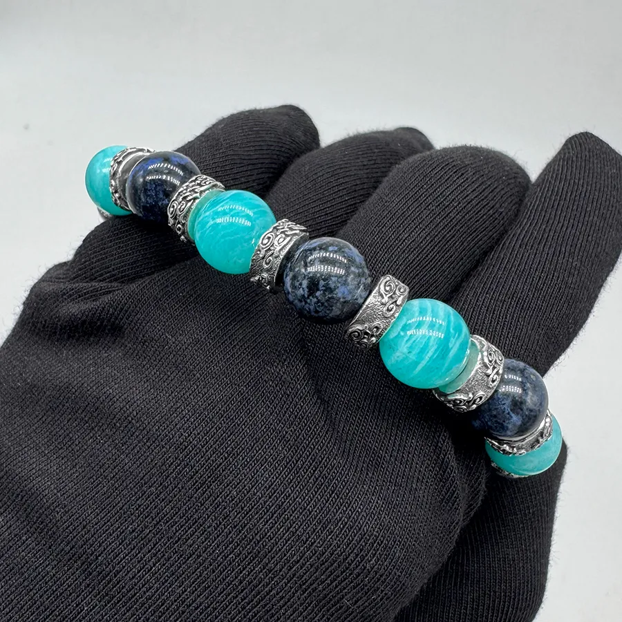 картинка Мужской браслет Амазонит и Дюмортьерит от магазина Beadsbrand