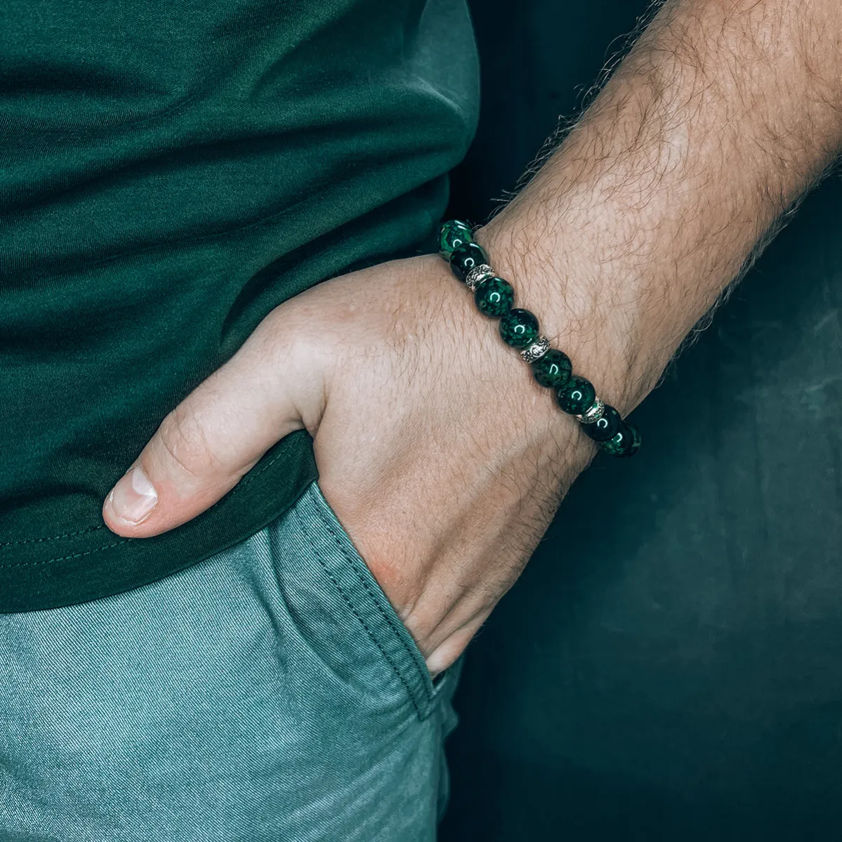 картинка Мужской браслет шамбала с натуральным камнем от магазина Beadsbrand