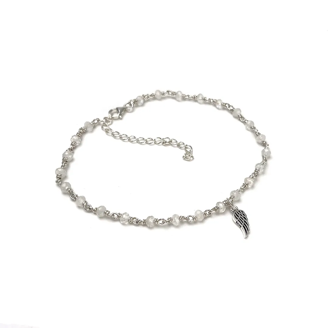 картинка Женский браслет на ногу из лунного камня и серебра от магазина Beadsbrand