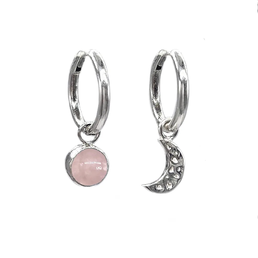 картинка Женские серьги-кольца с розовым кварцем и луной от магазина Beadsbrand