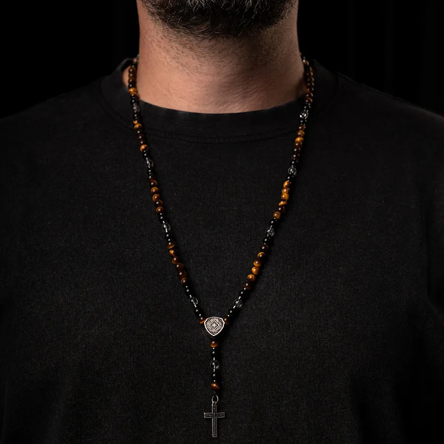 картинка Мужские бусы Тигровый глаз с крестом от магазина Beadsbrand