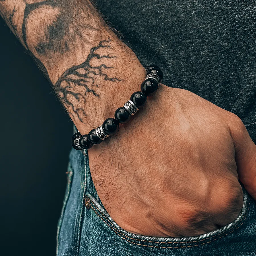 картинка Мужской браслет Геральдическая лилия агат от магазина Beadsbrand