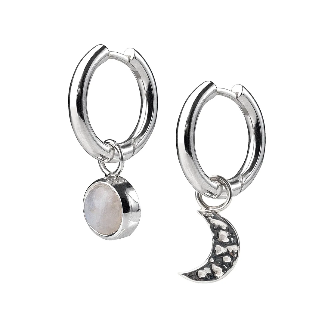 картинка Женские серьги-кольца с лунным камнем и луной от магазина Beadsbrand