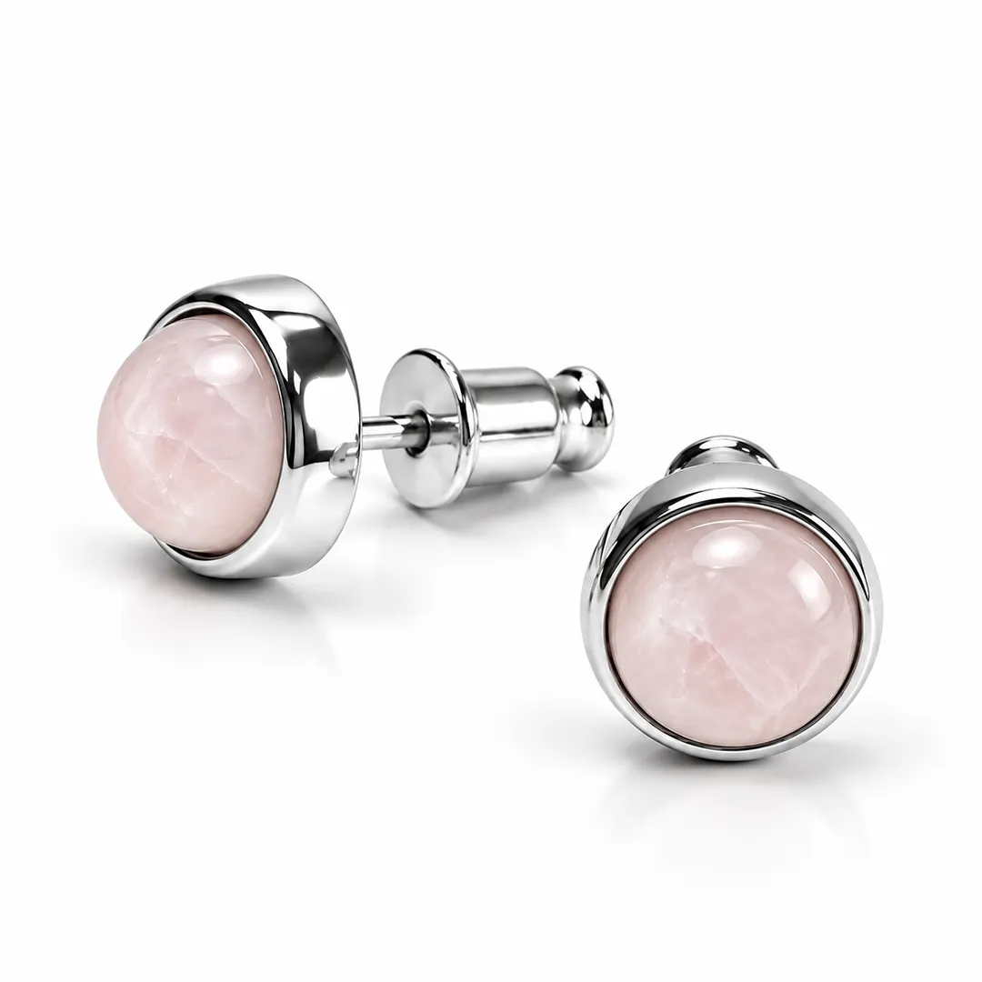 картинка Женские серьги пусеты с розовым кварцем от магазина Beadsbrand
