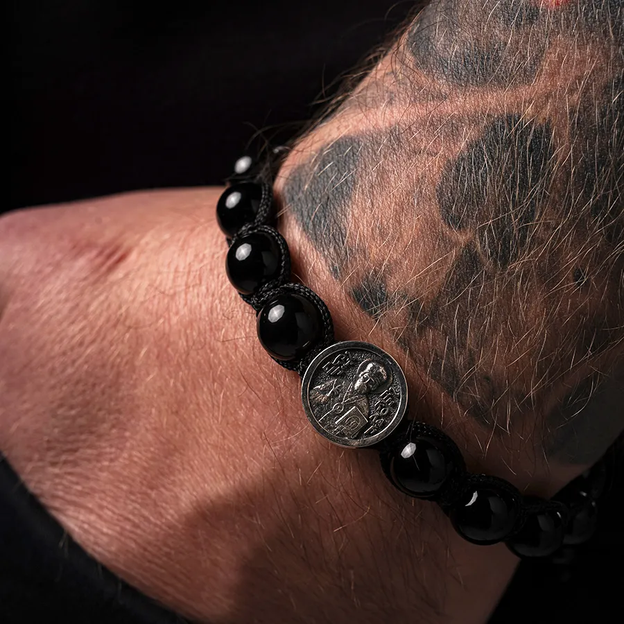 картинка Мужской браслет Николай Чудотворец агат от магазина Beadsbrand