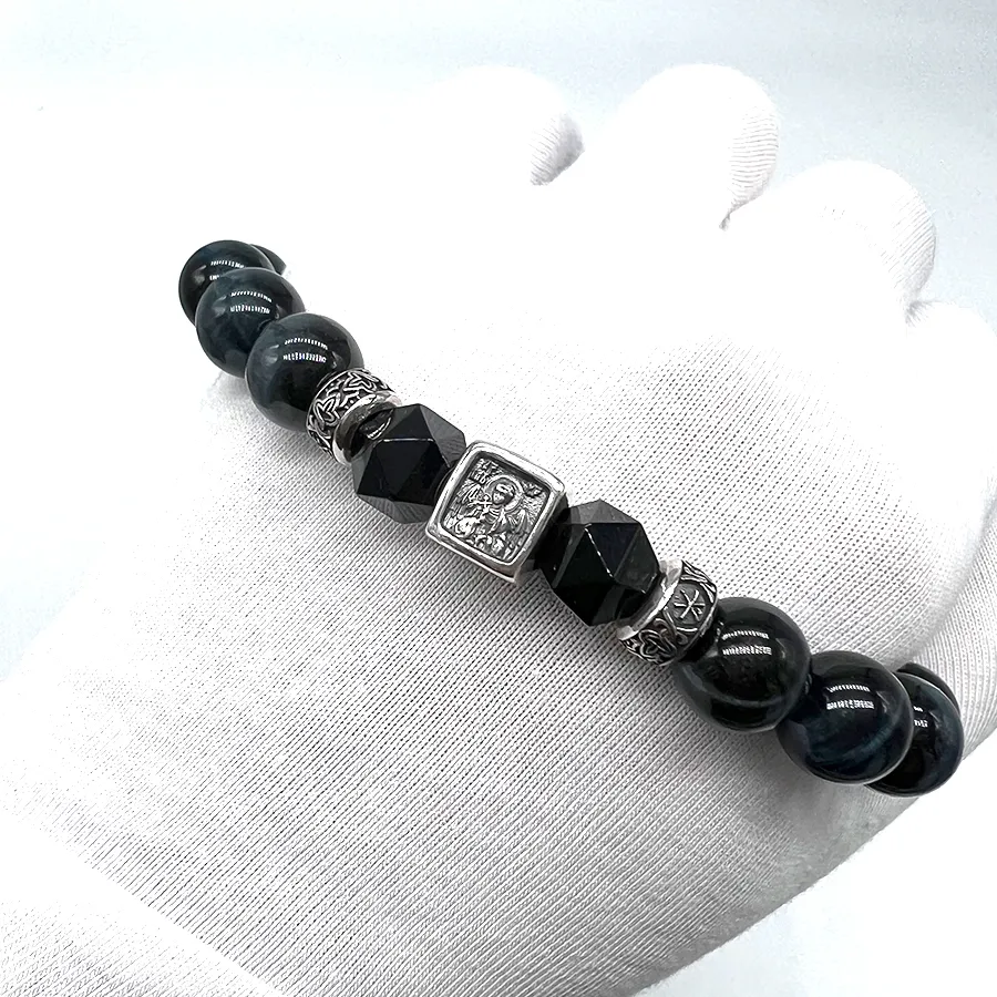картинка Мужской браслет "Деисус" соколиный глаз от магазина Beadsbrand