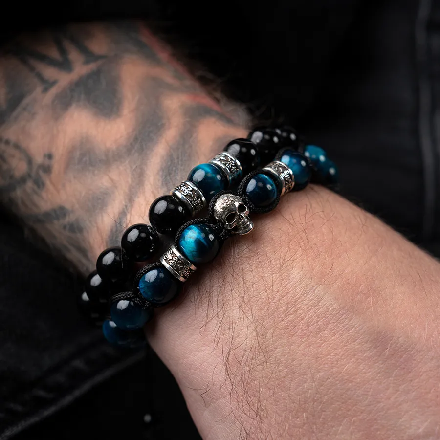 картинка Мужской браслет с черепом Кошачий глаз от магазина Beadsbrand