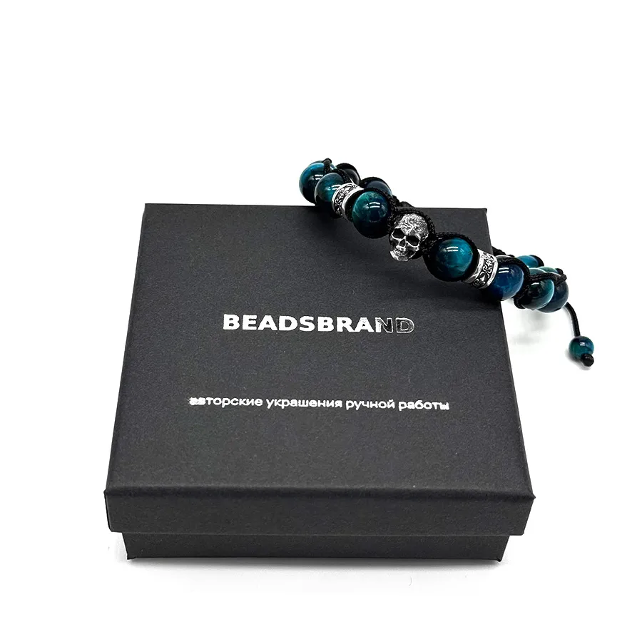 картинка Мужской браслет с черепом Кошачий глаз от магазина Beadsbrand