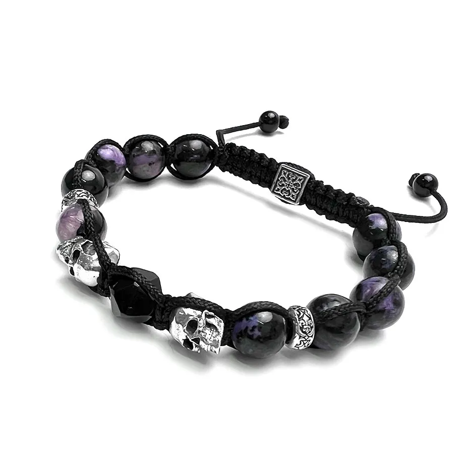 картинка Мужской браслет Чароит с черепами от магазина Beadsbrand