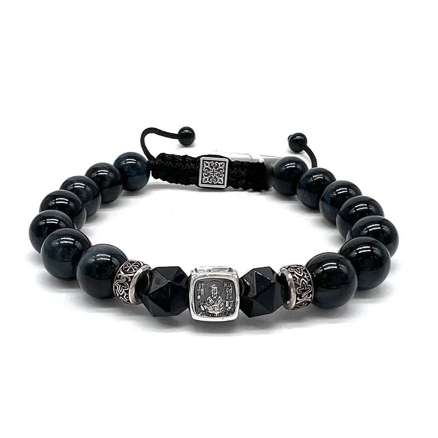 картинка Мужской браслет "Деисус" соколиный глаз от магазина Beadsbrand
