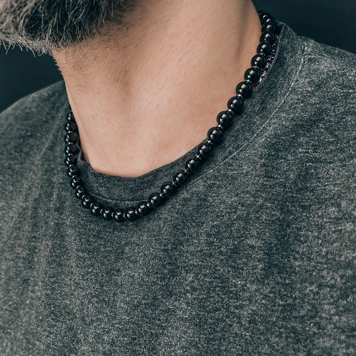 картинка Мужской чокер Агат и Гематит от магазина Beadsbrand