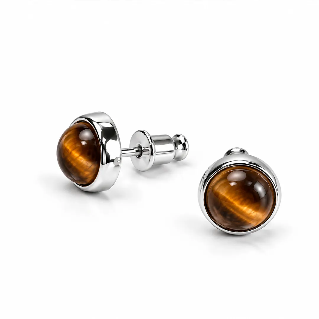 картинка Женские серьги пусеты с тигровым глазом от магазина Beadsbrand