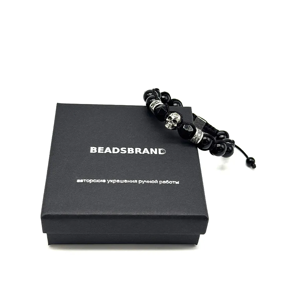 картинка Мужской браслет с черепом Агат от магазина Beadsbrand