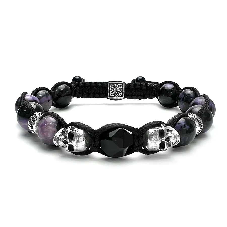 картинка Мужской браслет Чароит с черепами от магазина Beadsbrand